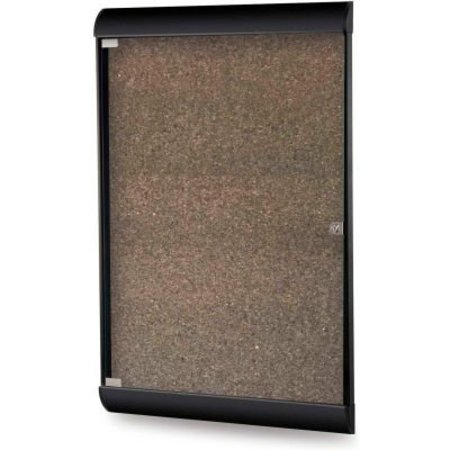 GHENT Ghent Silhouette Enclosed Bulletin Board, 1 Door, 28"W x 42"H, Chocolate Cork/Black Frame SILH20495